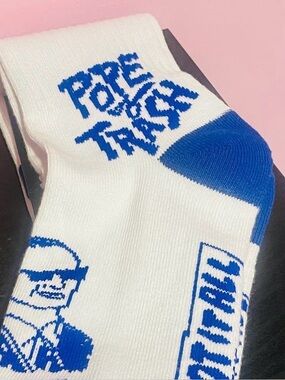John Waters blue  POPE OF TRASH SOCKS Academy Museum limited edition